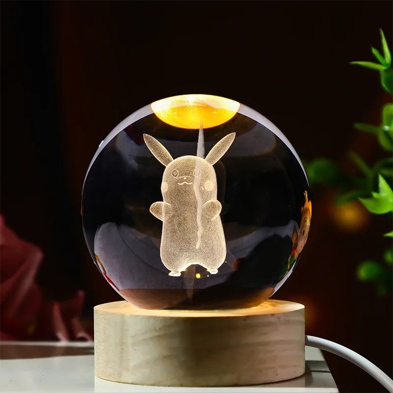 3D Crystal Ball Stitch Pikachu Kuromi Princess Hello Kitty Crystal Mini Night Lamp Desk Decoration Boy Girl Gifts
