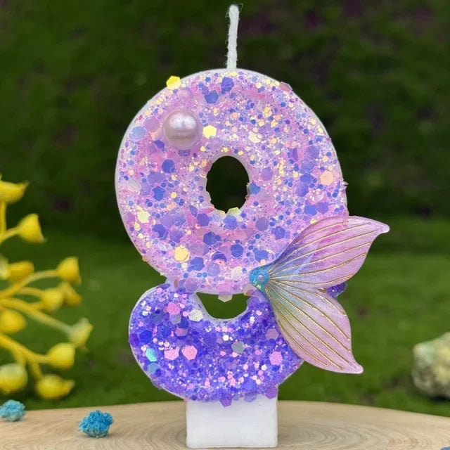 Purple Mermaid Tail Glitter 0-9 Number Candle Birthday Party Candle for Girls Cake Decoration