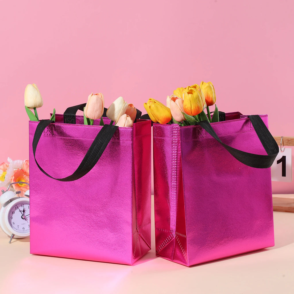 Vibrant 10-Pack Gradient Tote Bags - Laminated, Waterproof - Perfect for Parties, Shopping, and Christmas Party Gifts Packing