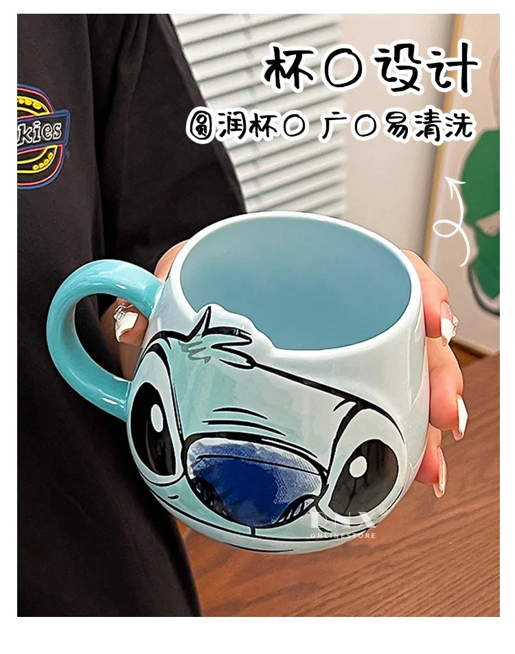 Miniso Stitch Coffee Cup Cartoon Mug Ceramic Cup Kawaii Home Furnishings Milk Cup Cute Holiday Birthday Gifts for Boys and Girls