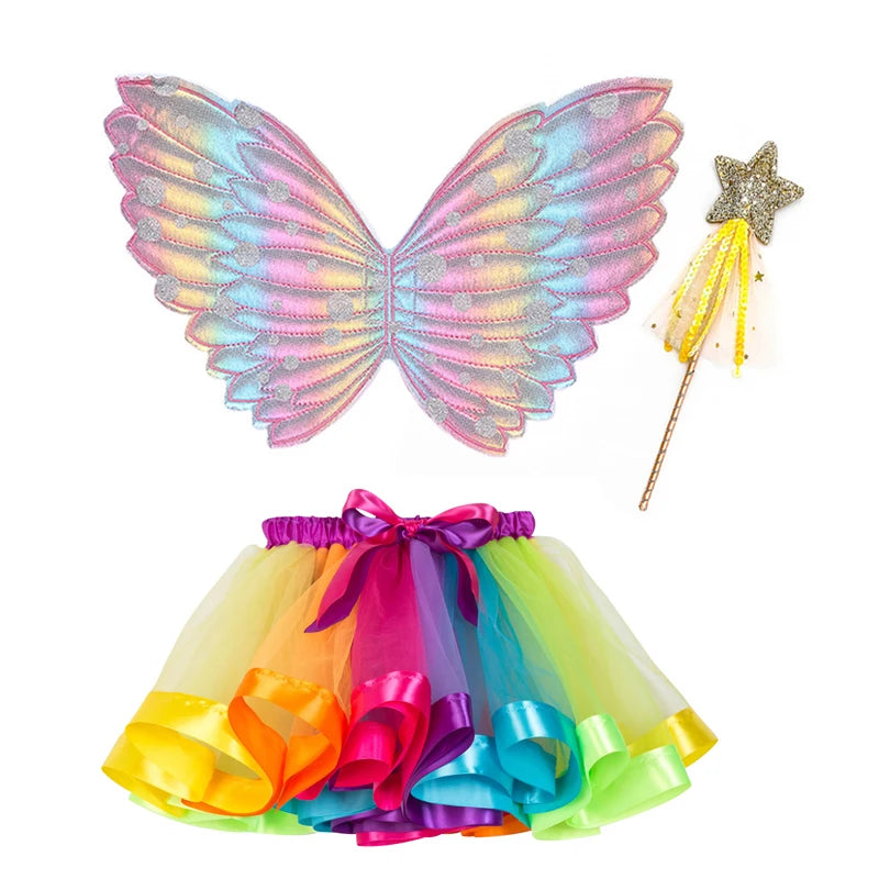 Tutu Skirt Girls Wing Summer Girl Princess Mini Pettiskirt Party Dance Rainbow Tulle Colorful Skirts Halloween Cosplay Clothing