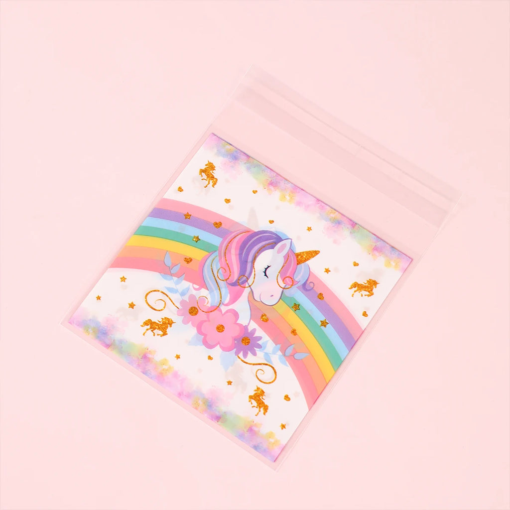 50/100Pcs Unicorn Party Gift Bags Birthday Party Decoration Candy Bags Packaging Bags Baby Shower Kids Favors Party Supplies