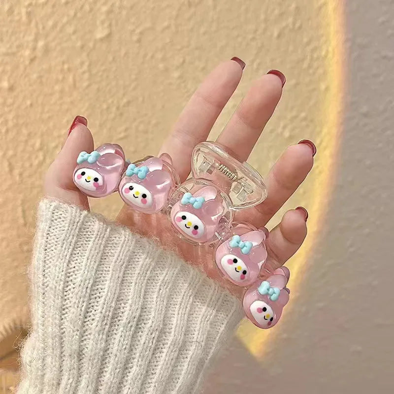 Sanrio Japanese Glitter Hair Claws Crystal Clear Ponytail Clips with Anime Charm Kawaii Hair Accessories Non-Slip Barrettes