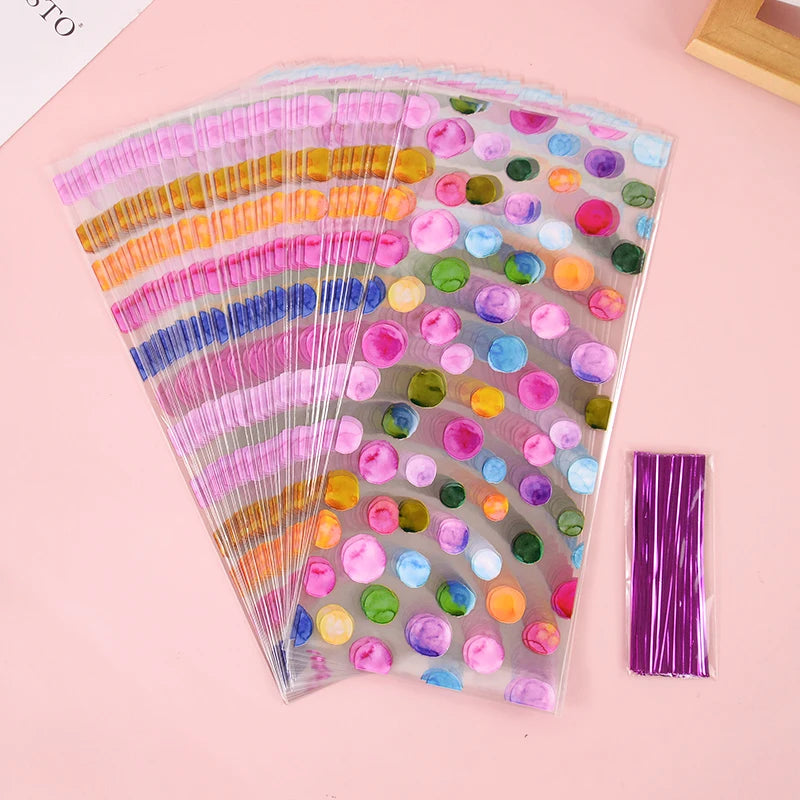25/50pcs Rainbow Polka Dot Candy Cookie Bag Birthday Party Biscuit Gift Packaging Cellophane Bags Wedding Baby Shower Supplies