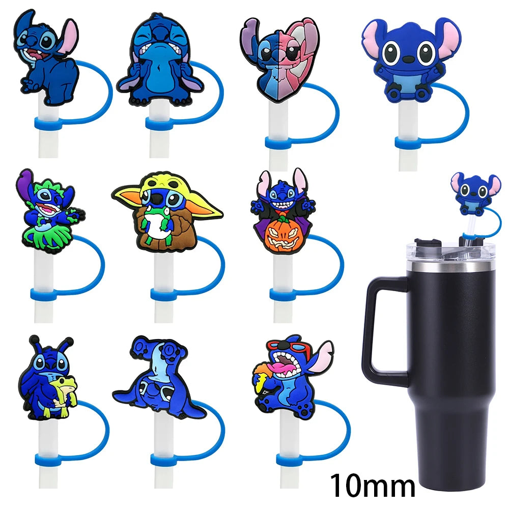 Hot Toys Stitch Straw Cover for Stanley Cup,Straw Topper Compatible with 30&40Oz Tumbler Handle,10mm/0.4in Silicone Straw Cover