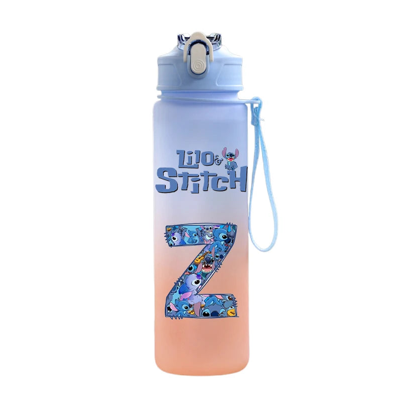 750ml Letter A-Z Printed Lilo Stitch Water Bottle Anime Large Capacity Drinking Cup Portable Outdoor Sports Water Cup kid Gift