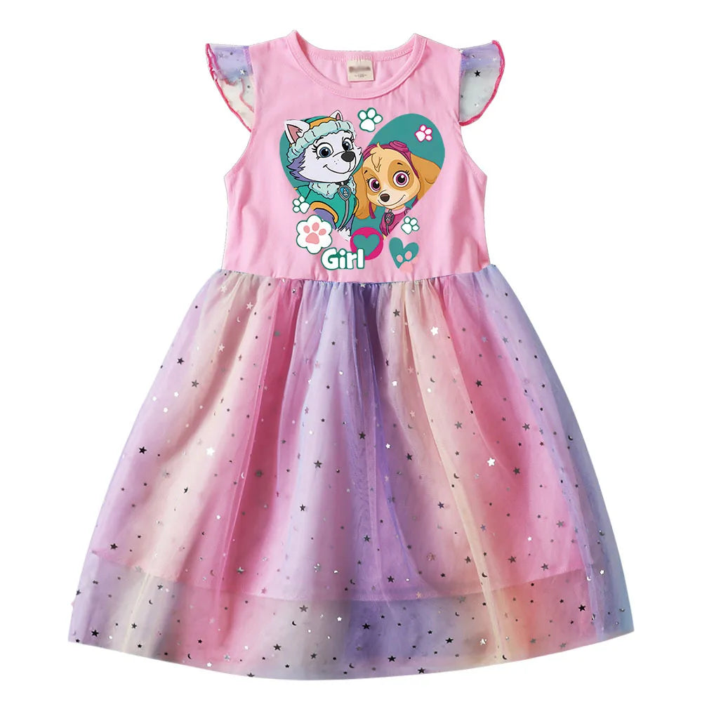 Children's Princess Dresses Girl Birthday Clothing Girls Cartoon PAW PATROL Dress Summer Cute Casual Kids Clothing Top Tee