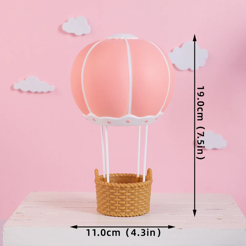 Bear Cake Toppers for Boy or Girl Baby Shower Children's Birthday Party Decoration Hot Air Balloon Cake Topper Pink Blue Green