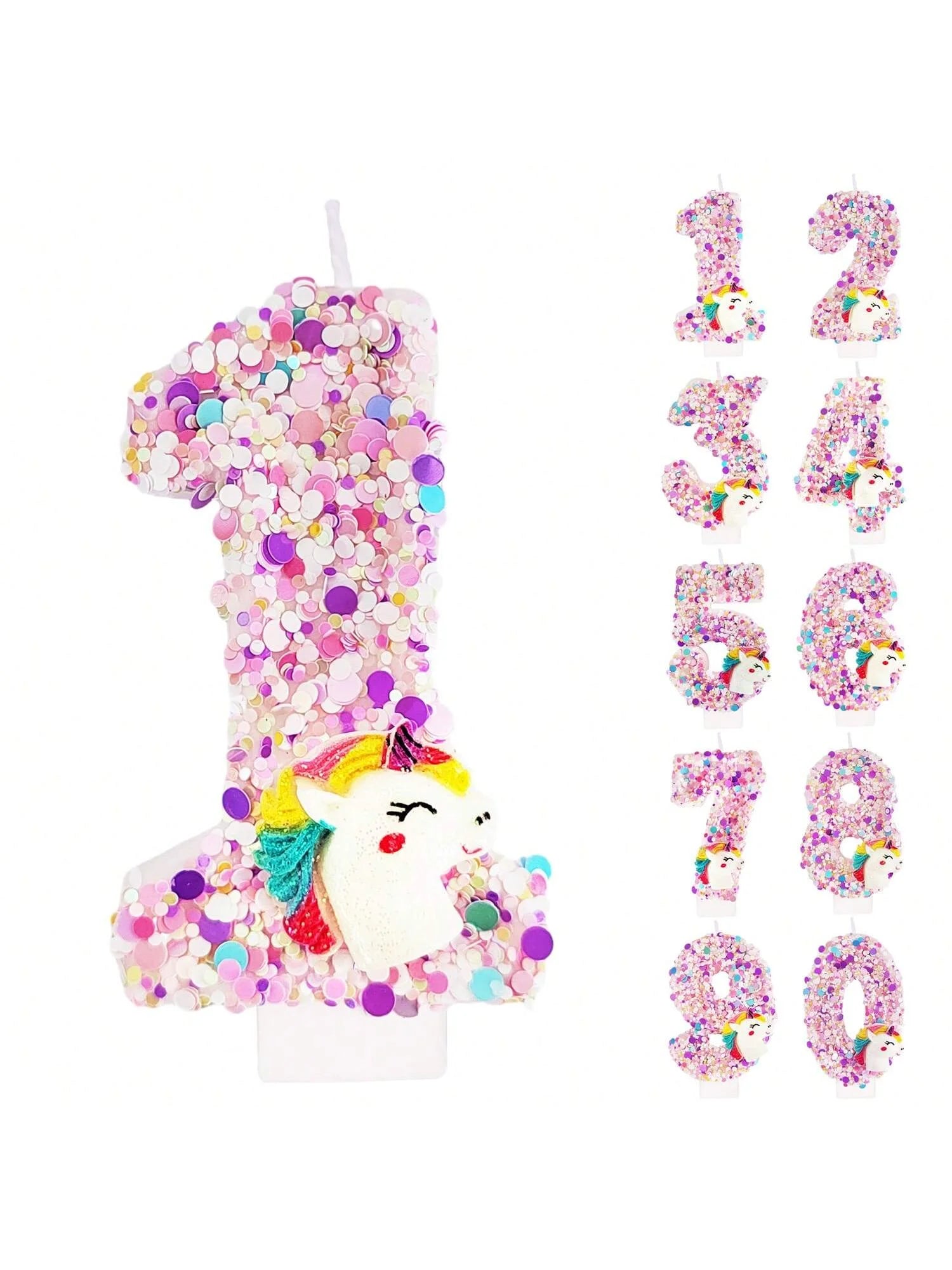 0-9 Number Birthday Candle,Happy Birthday Cake Candle， Unicorn Themed Party Supplies