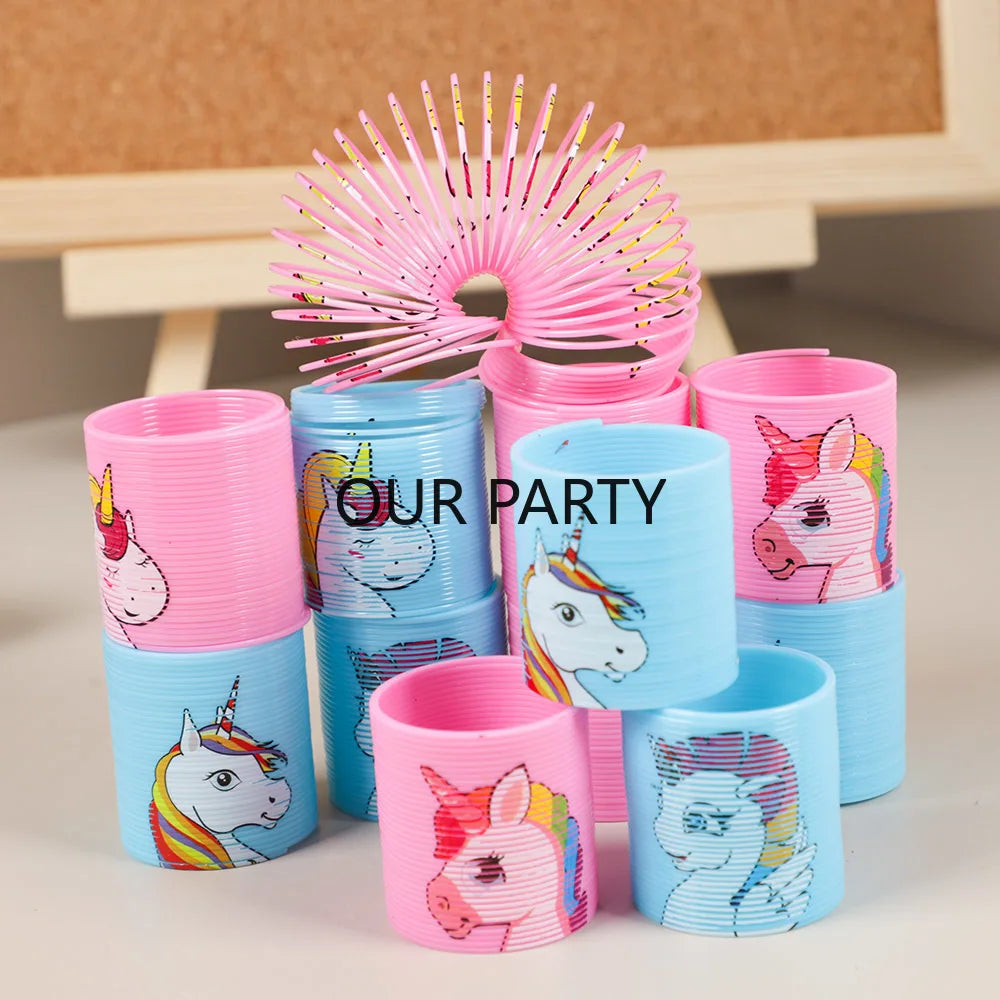 12Pcs Cartoon Unicorn Theme Rainbow Magic Spring Toys for Kids Birthday Party Favors Giveaway Gifts Goodie Bag Pinata Fillers