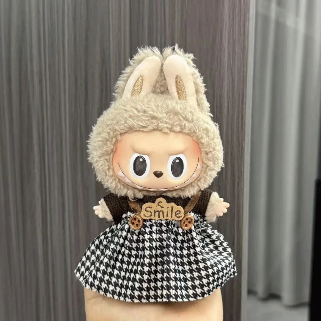 For Labubu Sitting Party Series  Classic Dress Grid Style Small Fragrance For Labubu v1 v2 Kid Gift Labubu Clothes Design style