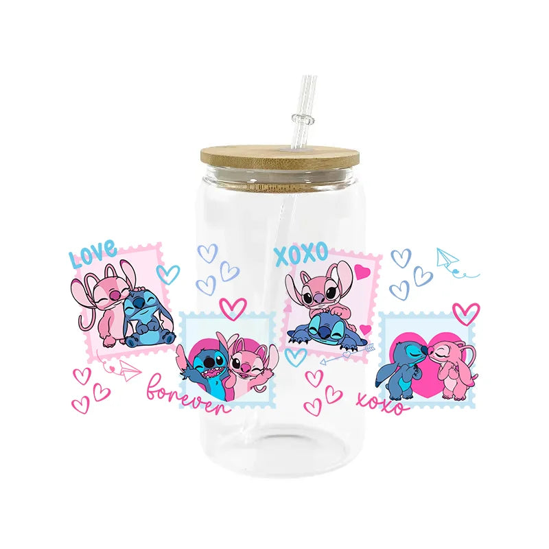 Miniso Stitch 16oz UV DTF Cup Wrap Cartoon Transfers Libbey Wrap Tumbler DIY Logo Sticker Glass Can Selfadhesive Waterproof