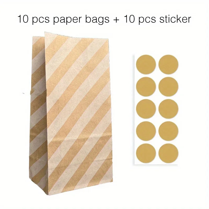 10 pcs Colorful Solid Stripe and Polka Dot Stand-Up Bags with Stickers - 18x9x6cm Favor Gift Packing Treat Bags for Wedding