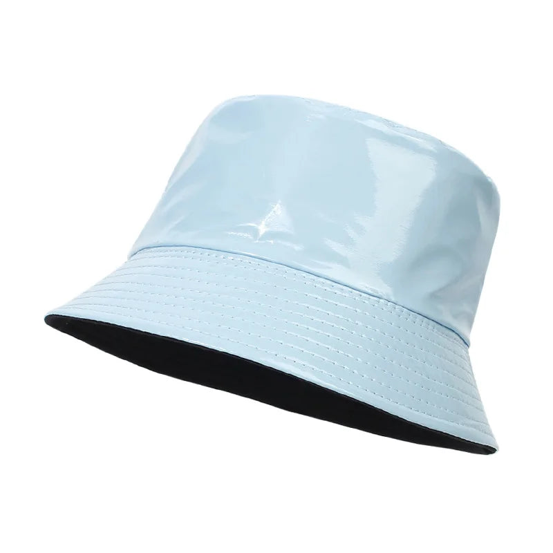 2023 Fashion Bucket Hat Women Girls Leather Solid Panama Caps Men Hiking Hat Fishing Cap Foldable Hip-Hop Street Waterproof Hat