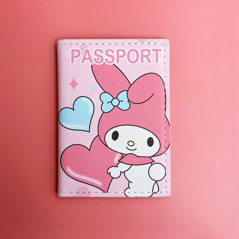 Sanrio MY Melody Passport Cover Girls Travel Passport Holder PU Leather Function Business Card Case For Women ID Card Holder
