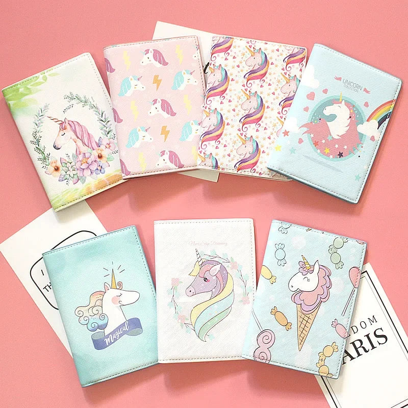 Lovely unicorn girl travel abroad passport bag protective cover waterproof  credit card holder minimalist wallet card wallet