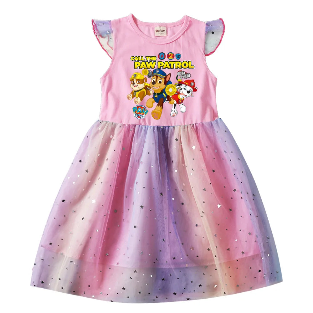 Children's Princess Dresses Girl Birthday Clothing Girls Cartoon PAW PATROL Dress Summer Cute Casual Kids Clothing Top Tee