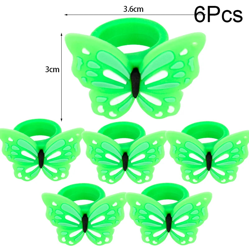 6/10pcs Cartoon Unicorn Butterfly Ring Girls Jewelry Silicone Ring Toys For Kids Unicorn Birthday Party Decor Gifts Filler Prize