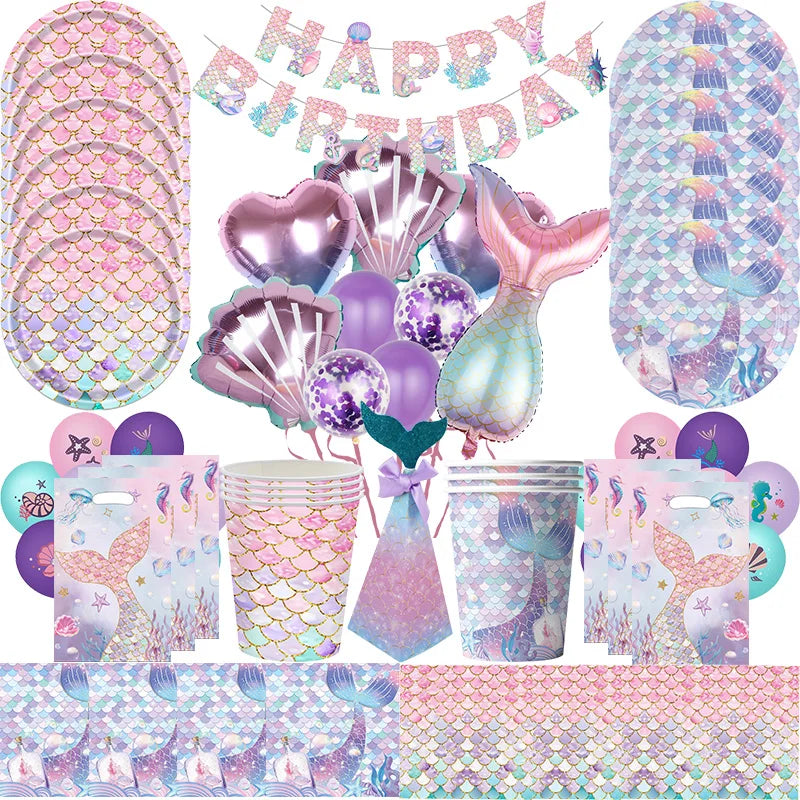Mermaid Birthday Party Decorations Mermaid Theme Tableware Hanging Banner Candy Box Banner Party Decoration Supplies For Kids