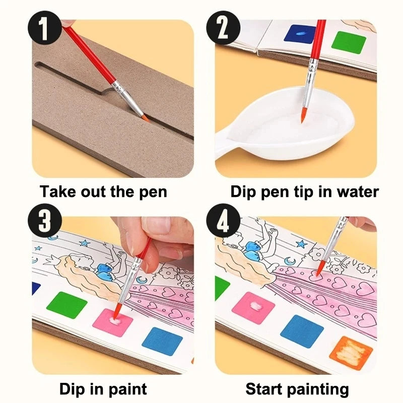 Portable Watercolor Painting Book 12 Sheets Coloring Book With Paint Brush Gouache Book Kids Graffiti Picture Drawing Toys