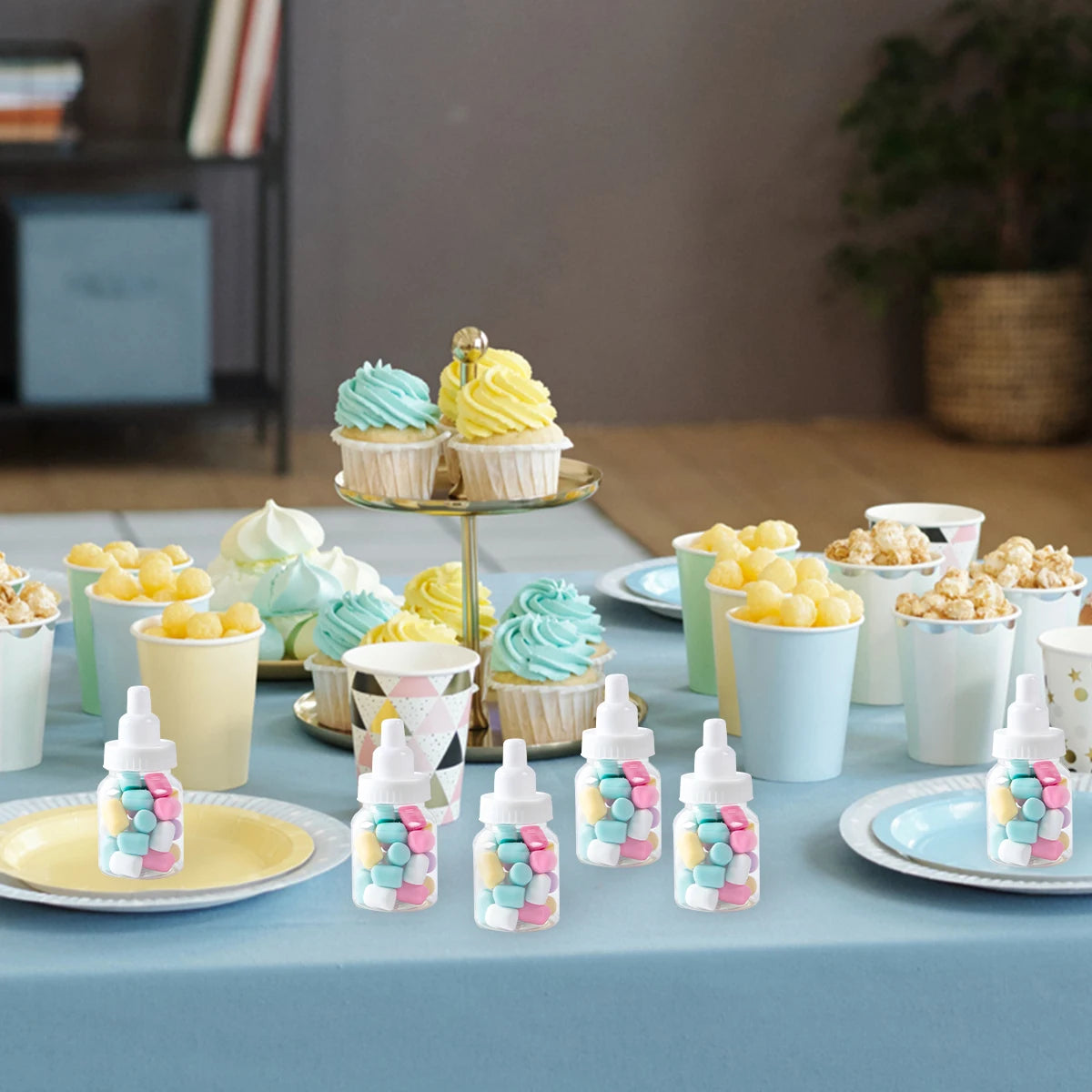 12Pcs Baby Bottle Blue Pink White Plastic Candy Bottle Baby Shower Gift Box Decorations Boys Girls Gender Reveal Party Favors