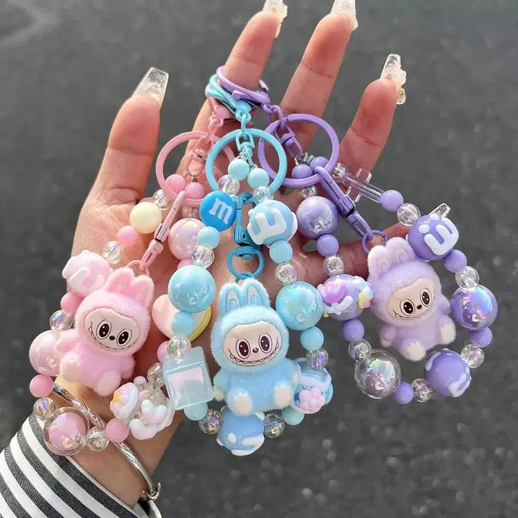 Labubu Keychain Creative Bead Jewelry Resin Cartoon Backpack Pendant Diy Couple Accessories Decoration Holiday Children Gifts