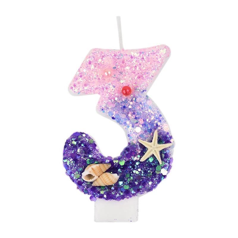 Mermaid Cake Candle Pink Purple 0-9Numbers Cake Topper Girl Little Mermaid Birthday Party Cake Decoration Supplies Under the sea