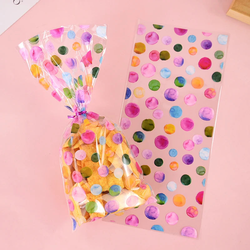 25/50pcs Rainbow Polka Dot Candy Cookie Bag Birthday Party Biscuit Gift Packaging Cellophane Bags Wedding Baby Shower Supplies