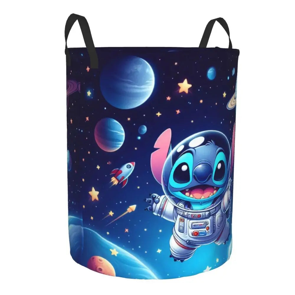 Custom Stitch Kiss Angel Love Heart Anime Laundry Hamper Large Clothes Storage Basket Toy Bin Organizer for Boy Girl