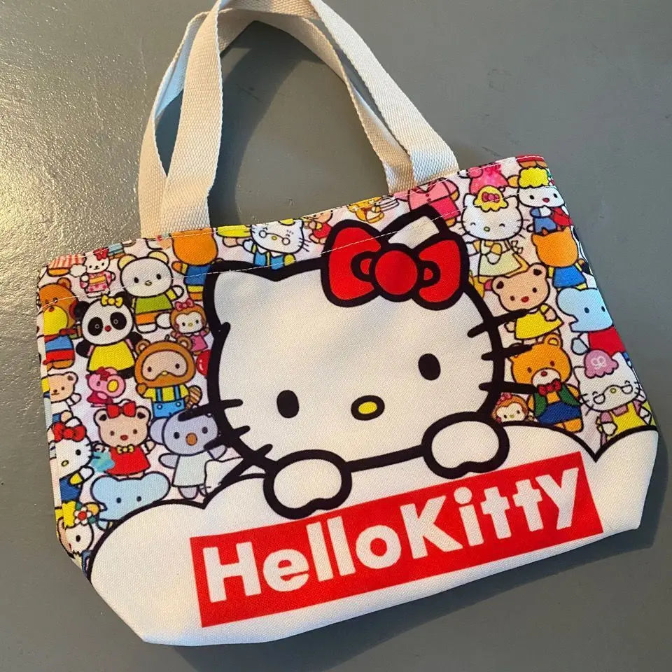 Ins New Sanrioed Hello Kittyed Tote HandbagCanvas Bag Kawaii Kitty Shoulder Bags HighCapacity Lunch Box Bag Tote Gift Toy