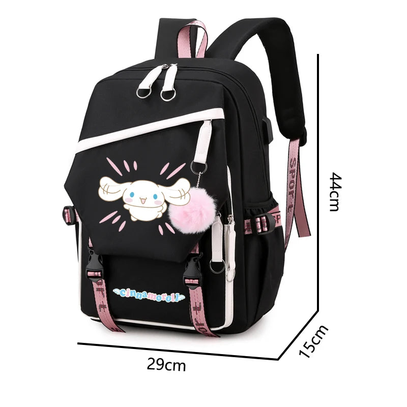 Sanrio Kuromi Cinnamoroll Backpack Teenager Student Rucksack Girl Boy Kids Anime Knapsack Women Cute Cartoon Bag Travel Mochilas