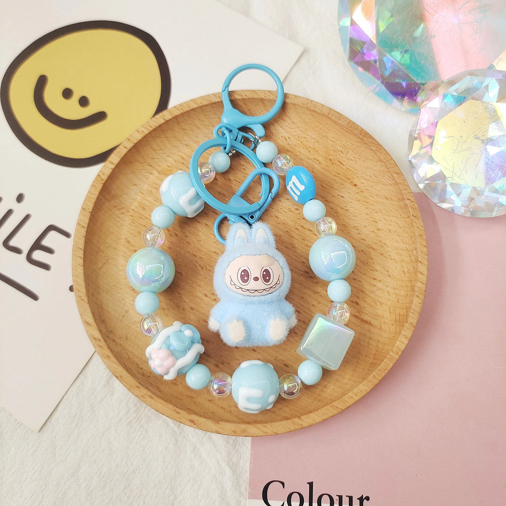 Labubu Keychain Creative Bead Jewelry Resin Cartoon Backpack Pendant Diy Couple Accessories Decoration Holiday Children Gifts