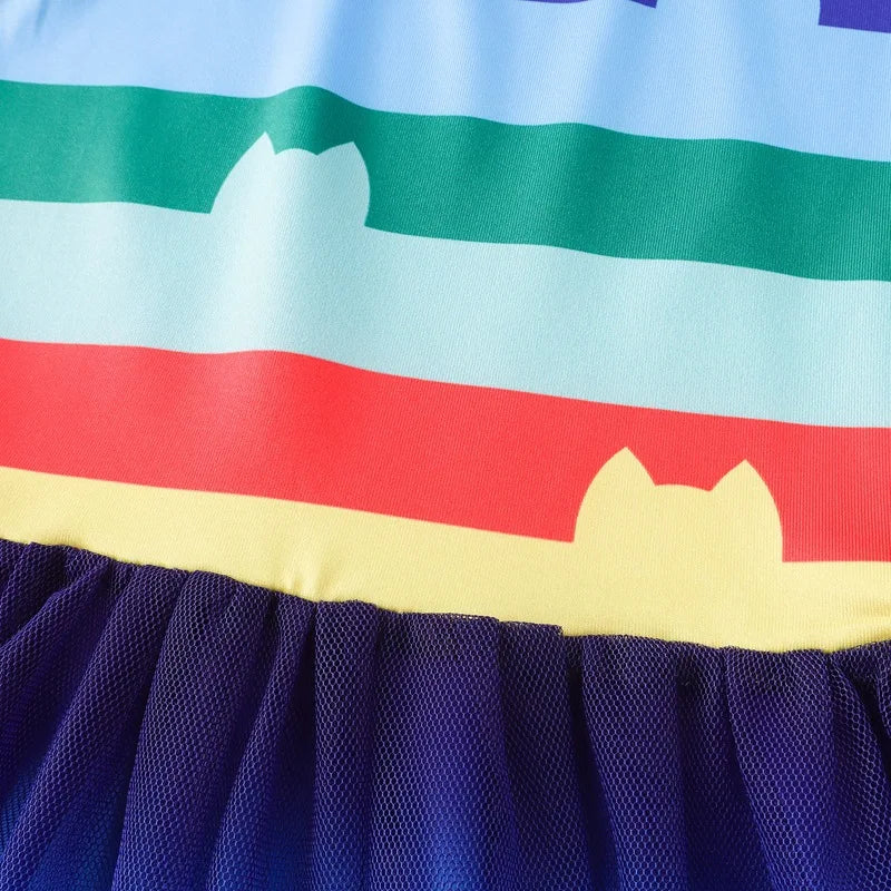 Gabby Cats Baby Girls Summer Gabby's Dollhouse Dress Rainbow stripe Kids Cosplay Princess Toddler Birthday Party Dresses+wig