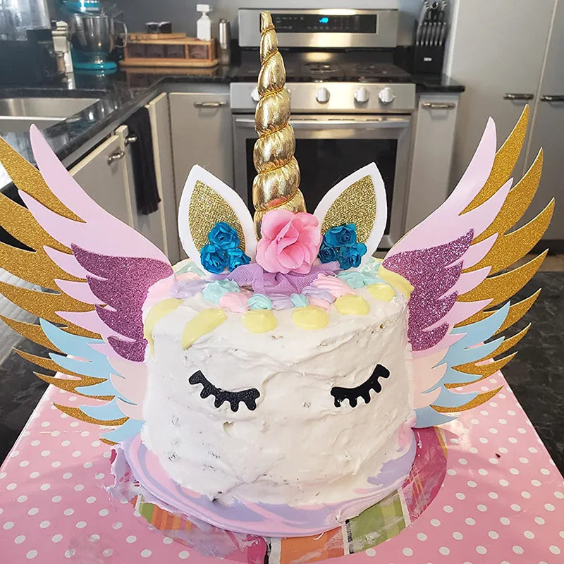 Rainbow Cake Toppers Baby Shower Girl 1st Birthday Party DIY Decoration Kid Cupcake Wrapper Wedding Unicorn Theme Party Supplies