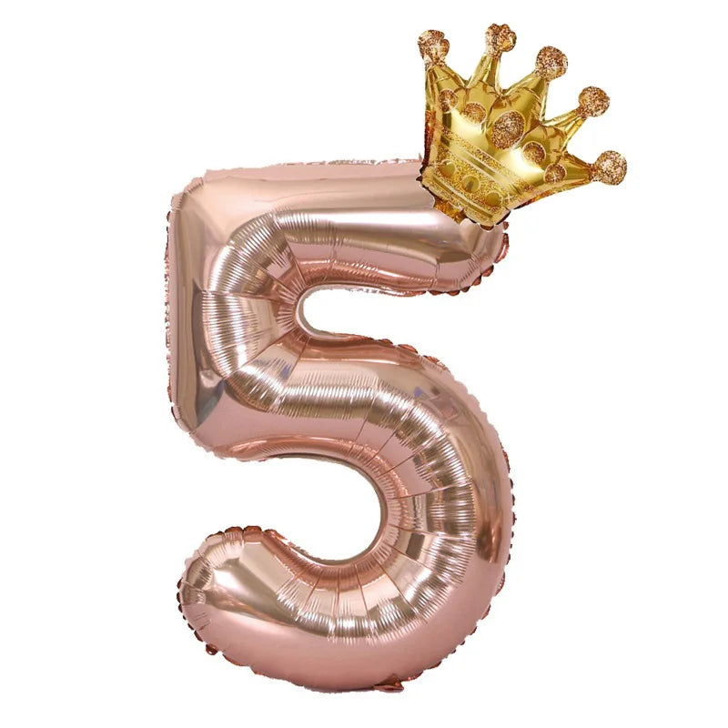32 inch Rose Gold Crown Digital Balloon Set BOYS AND GIRLS Big  Number Foil  Balloon 0-9 Birthday Decoration