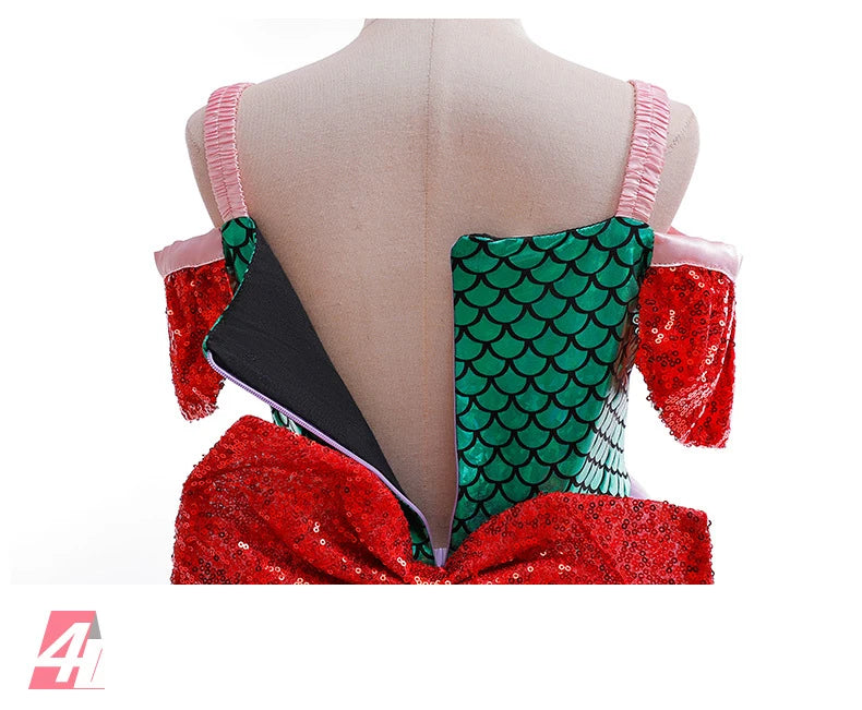 Mermaid Princess Girl Dress Movie Style Costume Kids Stage Costume Girls Fish Scale Decoration Sequins Big Bow Tutu Gown