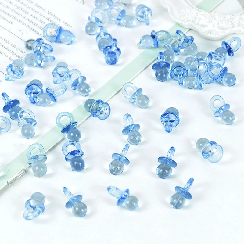50pcs Mini Acrylic Blue Pink Pacifier Nipple Gender Reveal Table Scatter for Baby Shower Kids Birthday Party Decoration Supplies