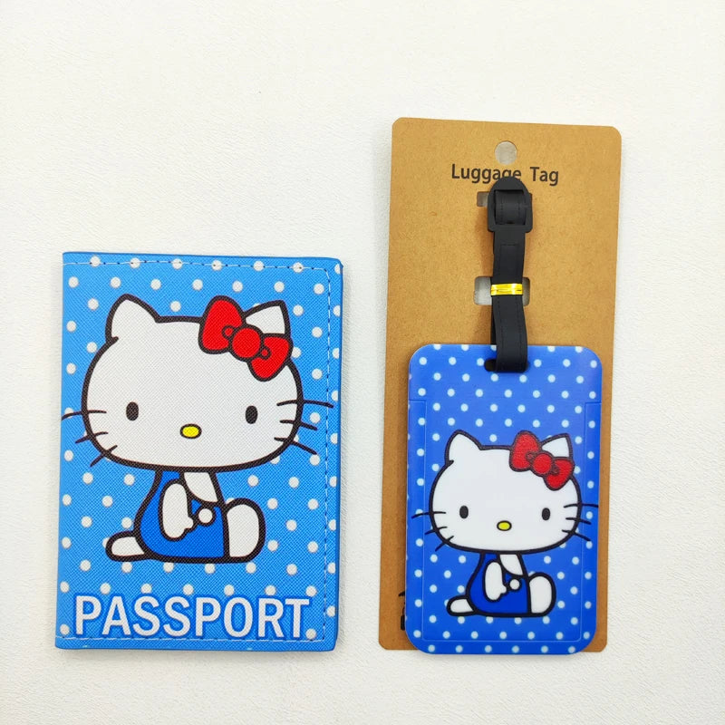1Set Hello Kitty Passport Cover and Luggage Tags Travel Passport Holder Baggage Tag Girls Business ID Card Holder Luggage Label