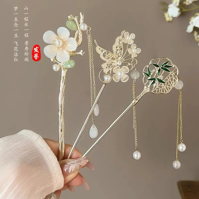 Chinese Style Tassel Hair Clip For Women Hair Stick Pins Flower Handmade Hairpins Charm Jewelry Accessories Hair Ornaments 머리핀