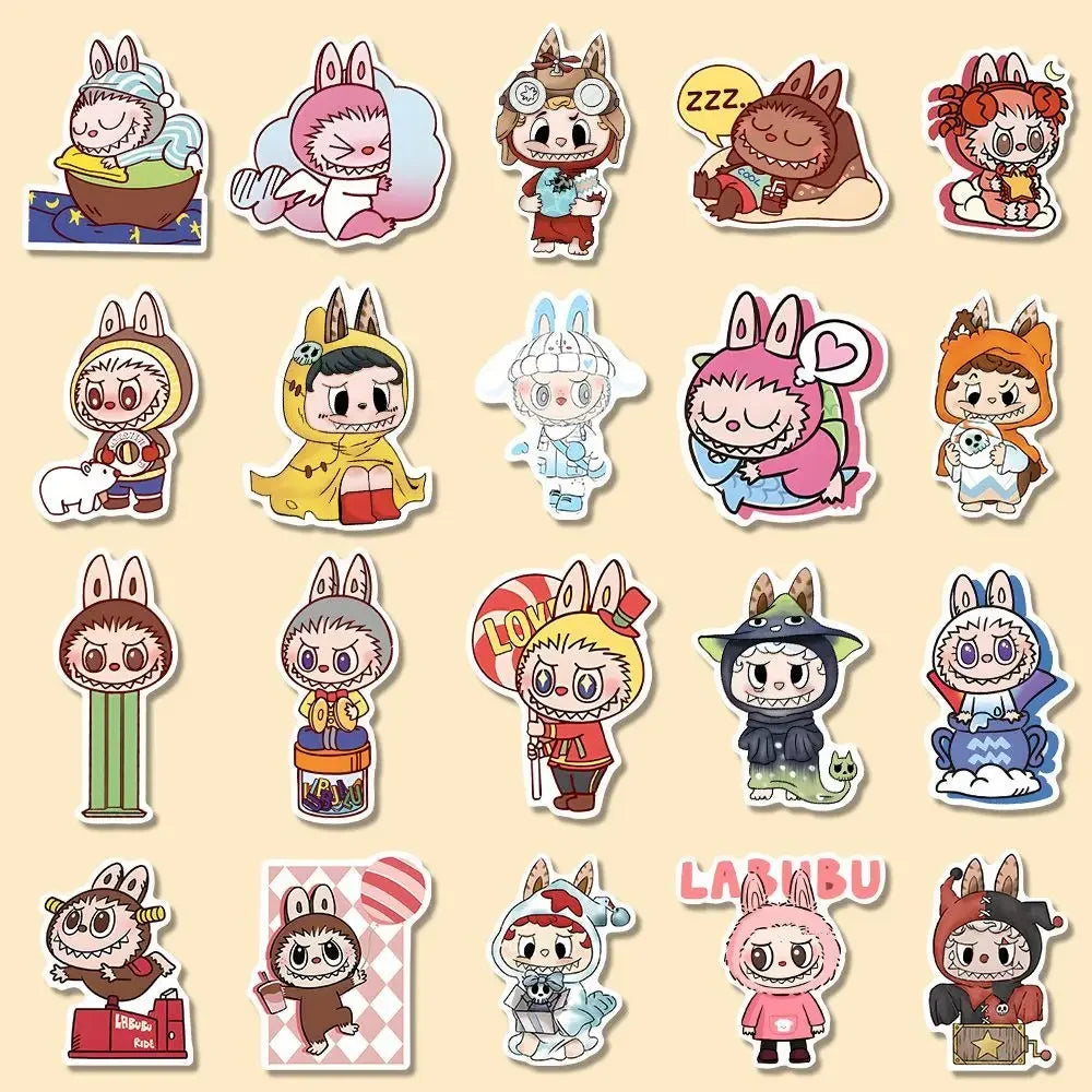 80Pcs 2024 New Labubu Monster Cartoon Waterproof Stickers Pack Cute Water Bottle Laptop Skateboard Scrapbook Anime Accessories