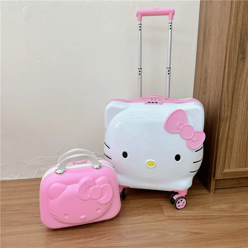 New Hello Kitty 14/20 Inch Cartoon Travel With Lock Trolley Box Cute Suitcase Makeup Case Large-capacity Storage Box Girls Gifts
