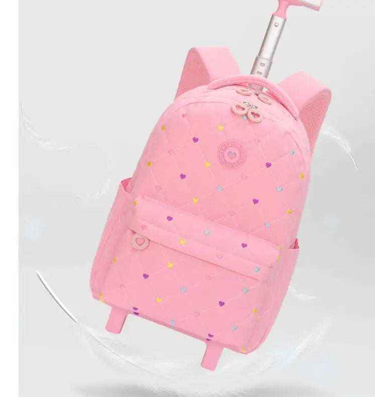 Rolling Backpack for Girls School Backpack with wheels Girls Travel Backpack Suitcases with Wheels Kids Backpack with Lunch Box