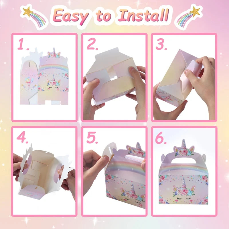 Rainbow Unicorn Handbag Candy Bag Happy 1st Birthday Party Decorations Kids Favors Gift Unicorn Box Baby Shower Girls Supplies