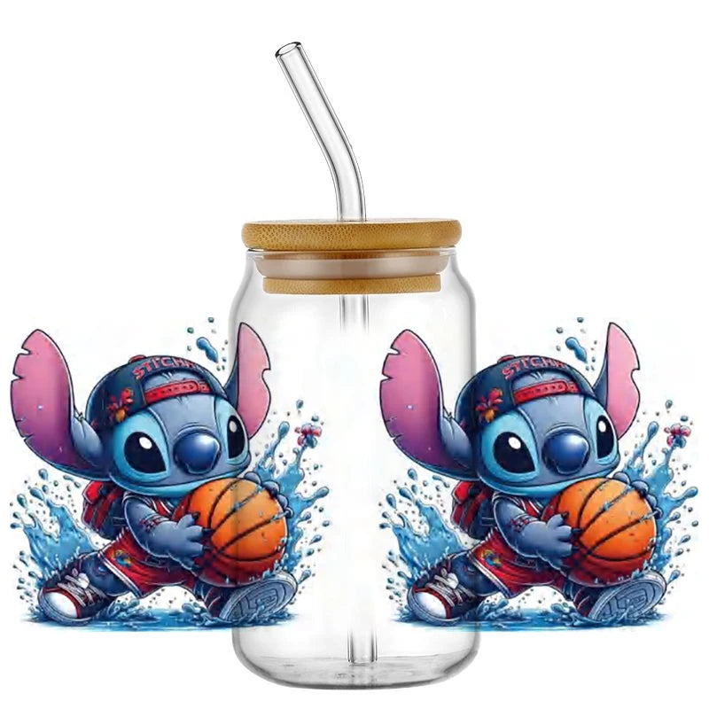 Miniso Stitch Baseball 16OZ UV DTF Cup Wraps Transfer Sticker For Glass Libbey Can Bottle waterproof DIY Custom