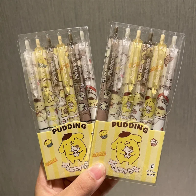 Sanrio 6pcs Series Gel Pen 0.55mm Refill Hello Kitty Y2k Cinnamoroll Kuromi MelodyCartoon Press Pen Black Stationery Supplies