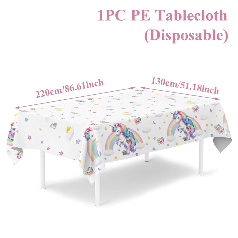 Rainbow Unicorn Disposable Tableware Happy 1st Birthday Party Decorations Kids Unicorn Theme Wedding Baby Shower Girls Supplies