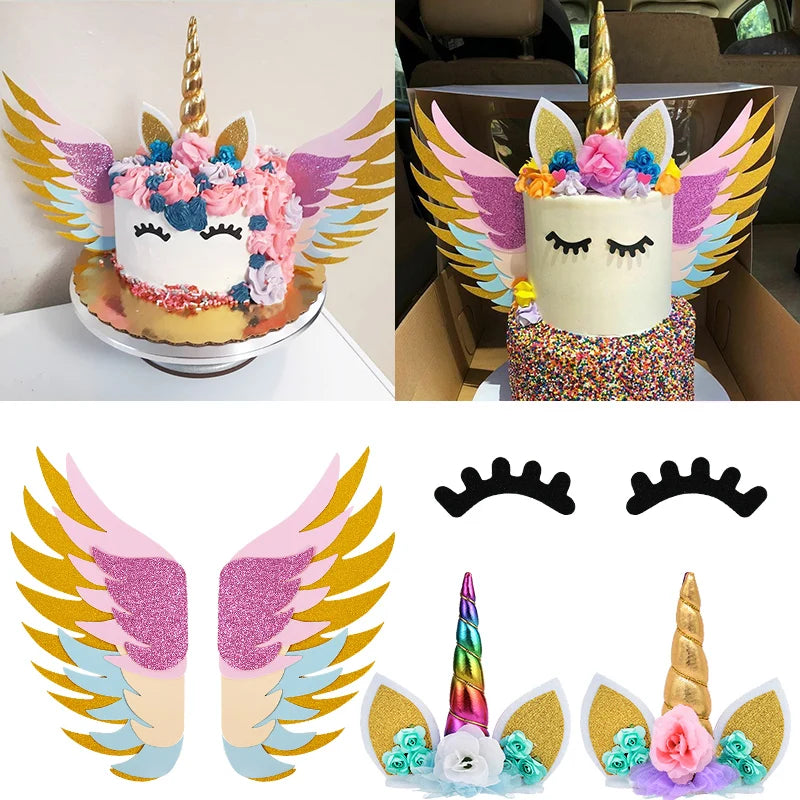 Rainbow Cake Toppers Baby Shower Girl 1st Birthday Party DIY Decoration Kid Cupcake Wrapper Wedding Unicorn Theme Party Supplies