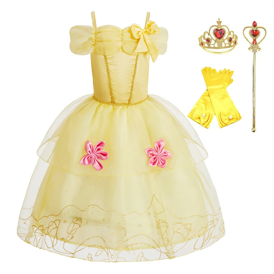 Children Princess Costume Party Fancy Flower Vestido New 2024 Christmas Birthday Carnival Dress Up Rapunzel Belle Disguise Frock