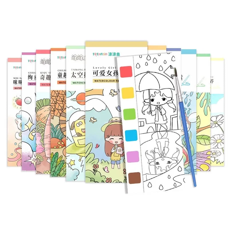 Children Coloring Books Arts Beginners Water Colour Paiting Note With Pigment Kindergarten Handicraft DIY Drawing Book Kid Gift