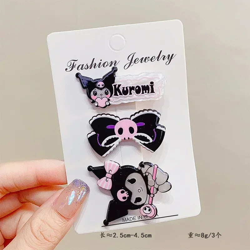 3pcs Sanrio Hello Kitty HairClips Kawaii Cartoon Cinnamoroll Kuromi Kid Barrettes Hair Accessories Cute Charm Girls Holiday Gift